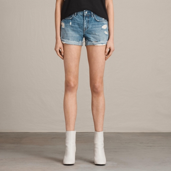 ALL SAINTS PAM Blue Jean Boycut Shorts 23 24 25 - Picture 1 of 4